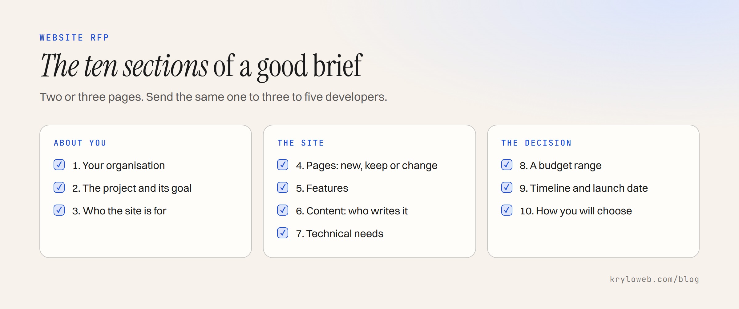The ten sections of a website RFP template